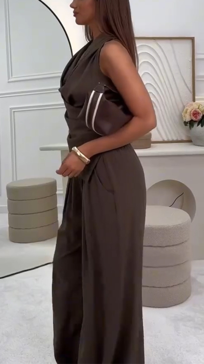 Women's V-neck Hanging Neck Top+pants Casual Suit