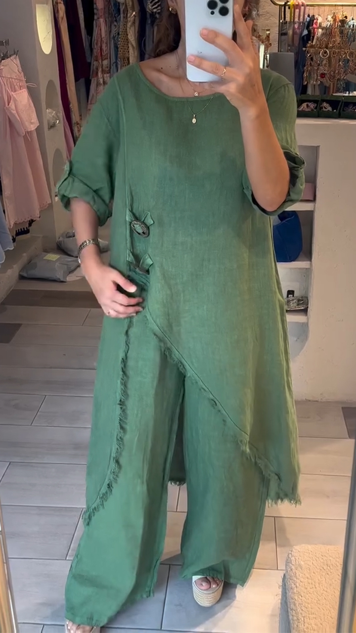 Women's Round Neck Long Irregular Top+ Pants Casual Suit