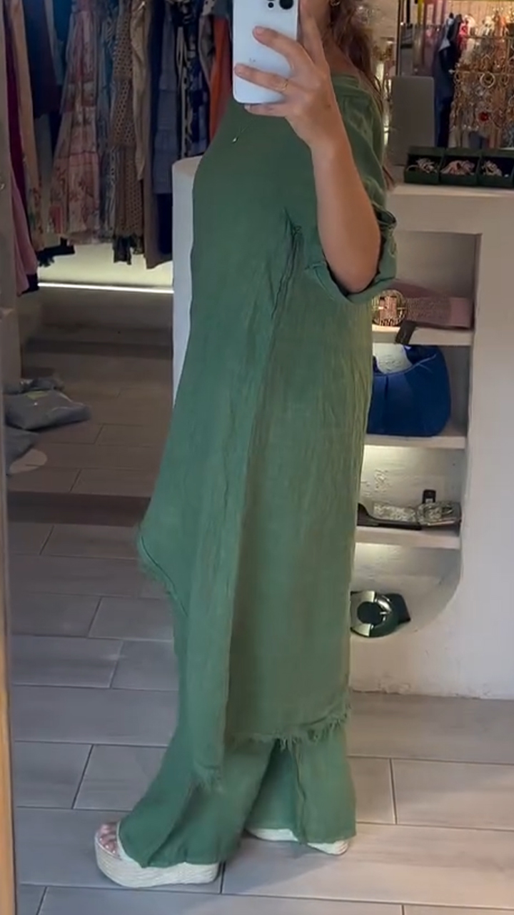 Women's Round Neck Long Irregular Top+ Pants Casual Suit
