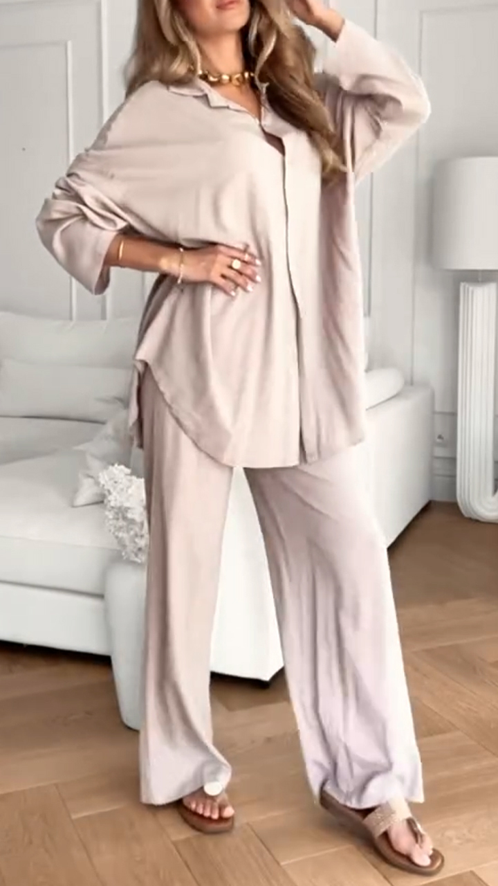 Ladies' Collar Solid Color Loose Casual Suit