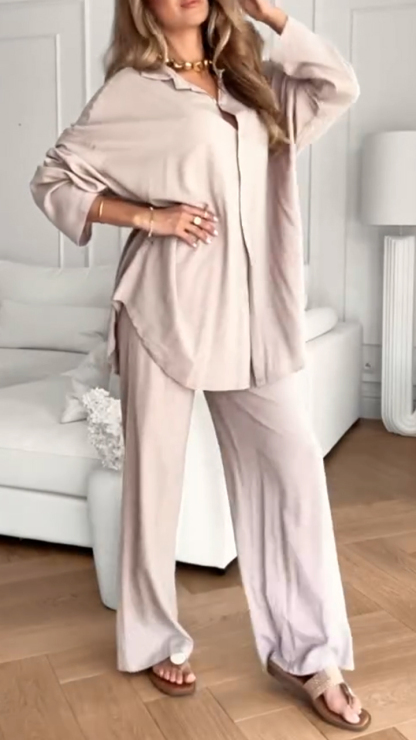 Ladies' Collar Solid Color Loose Casual Suit