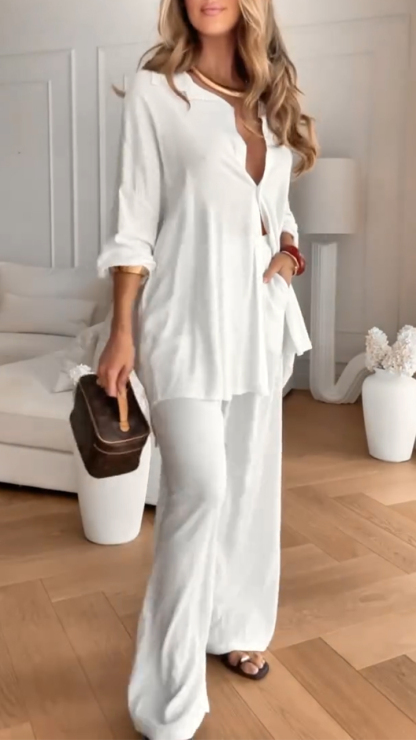 Ladies' Collar Solid Color Loose Casual Suit