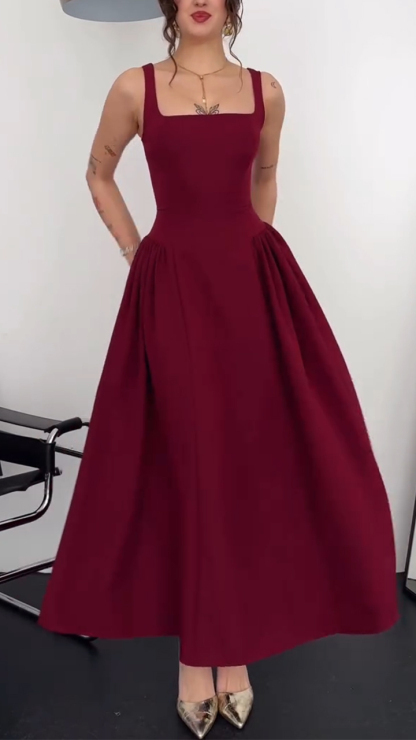 Ladies' Square Neck Solid Color Elegant Temperament Dress