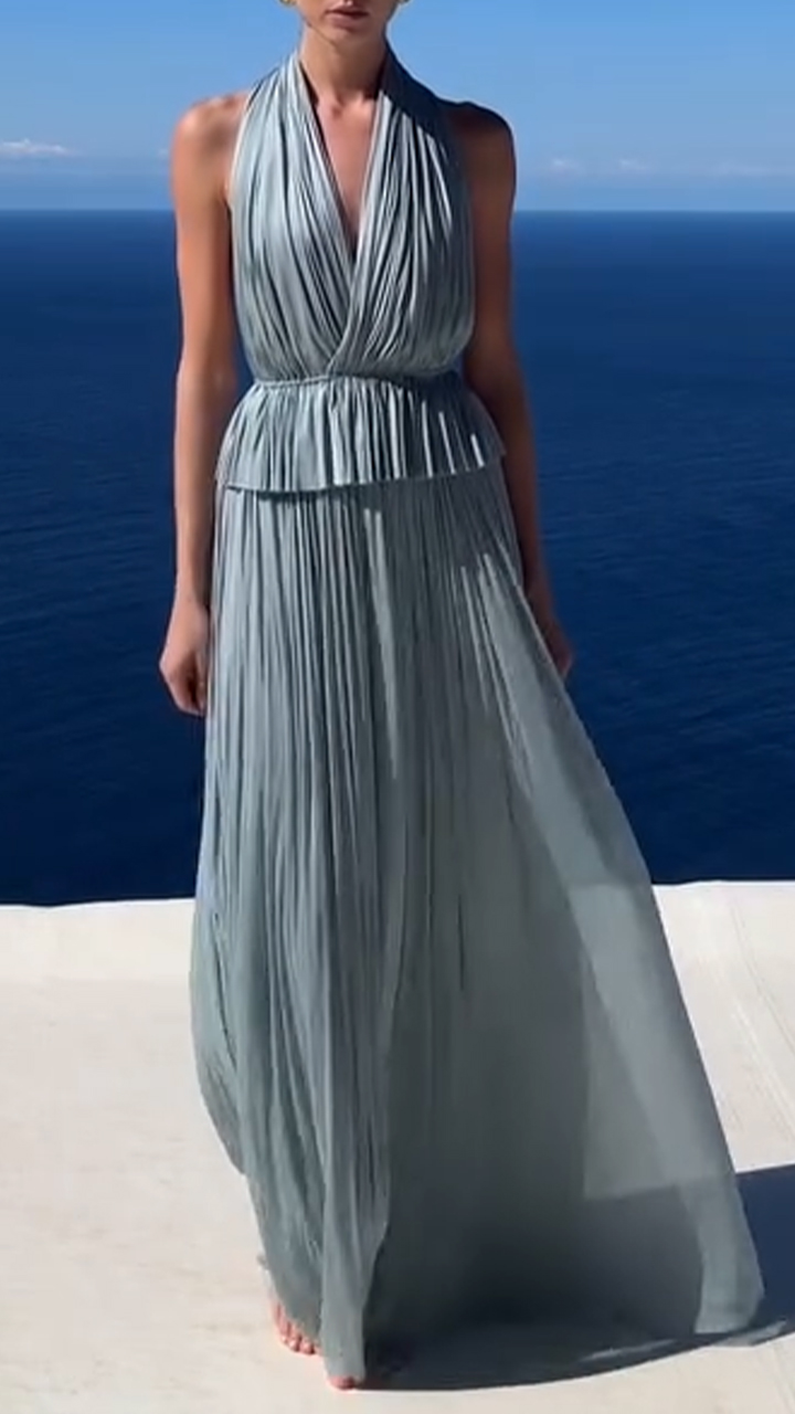 Ladies' Neck Hanging Hollow Top+ Skirt Elegant Temperament Set