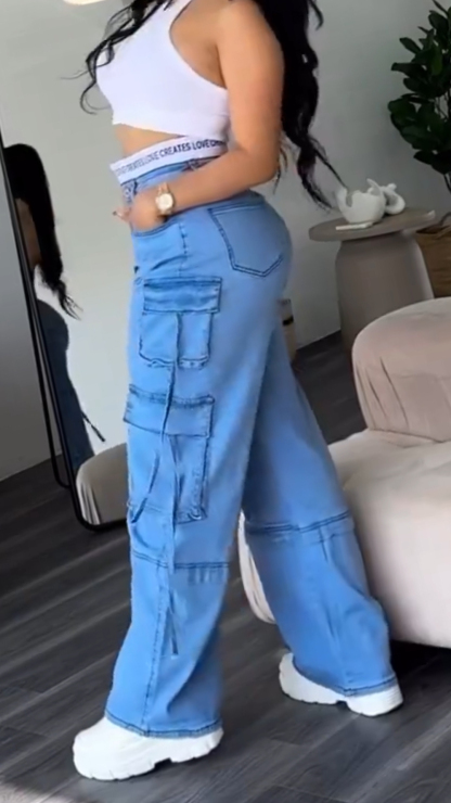 Ladies' Patchwork Pocket Casual Jeans