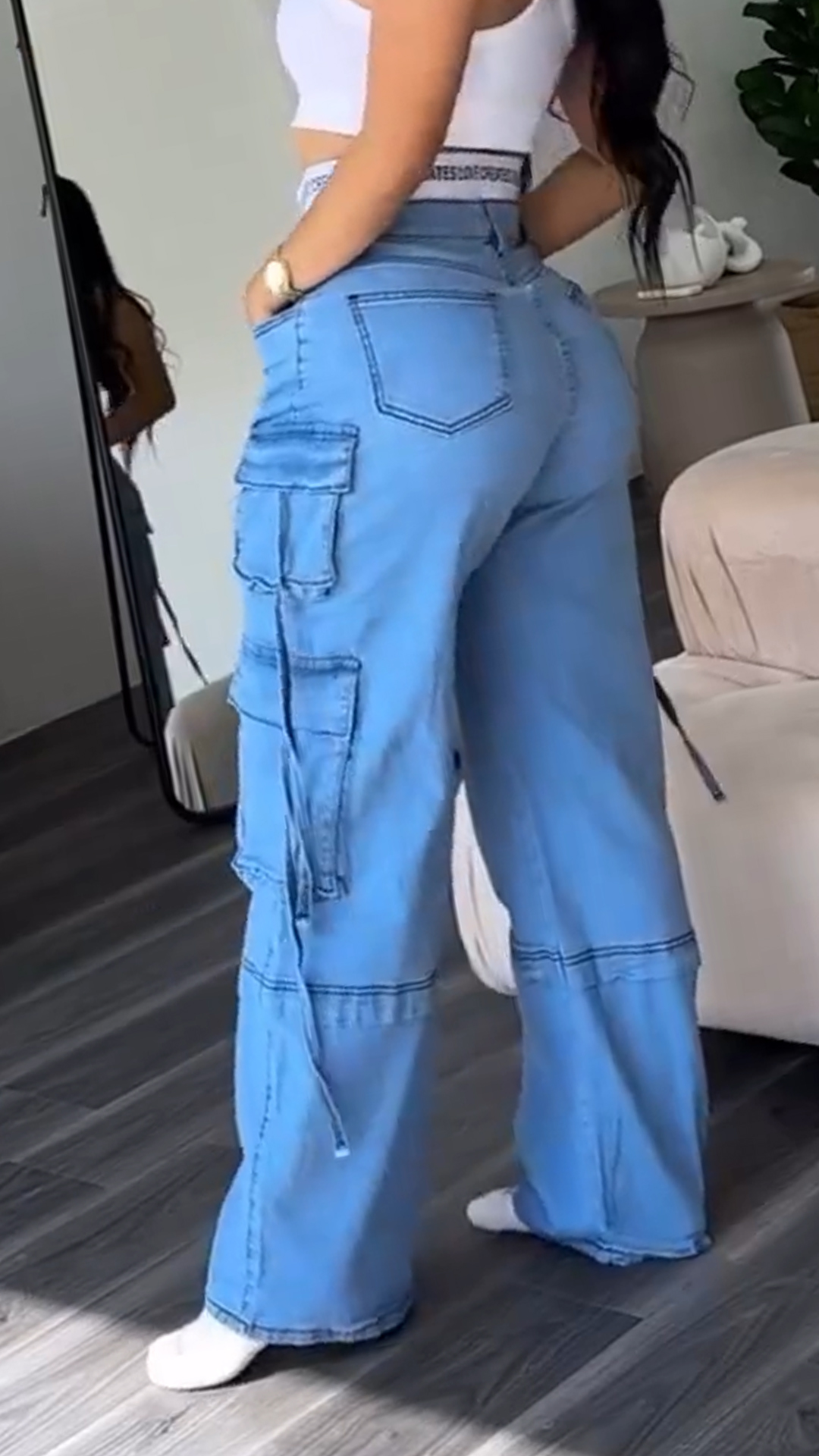 Ladies' Patchwork Pocket Casual Jeans