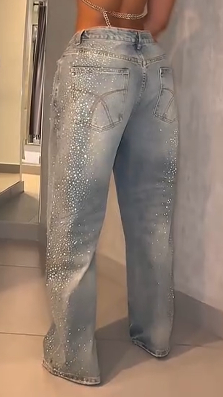 Ladies' Hot Stamping Fireworks Print Washed Water Casual Pants