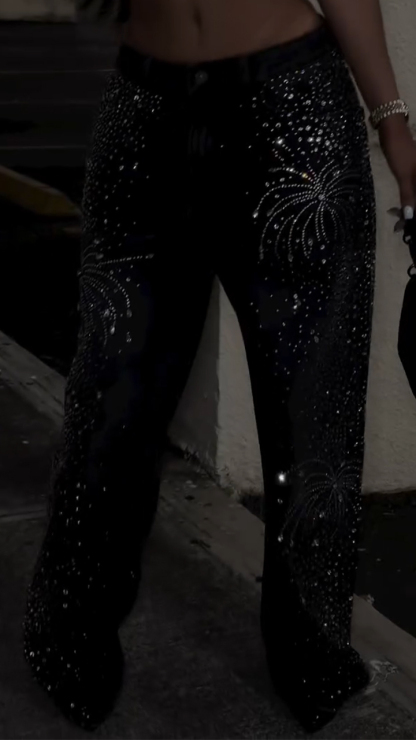 Ladies' Hot Stamping Fireworks Print Washed Water Casual Pants