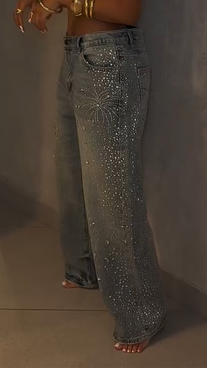 Ladies' Hot Stamping Fireworks Print Washed Water Casual Pants