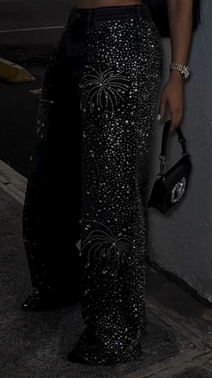 Ladies' Hot Stamping Fireworks Print Washed Water Casual Pants