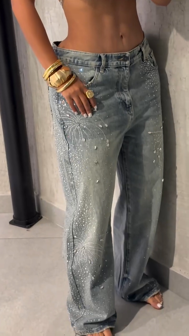 Ladies' Hot Stamping Fireworks Print Washed Water Casual Pants