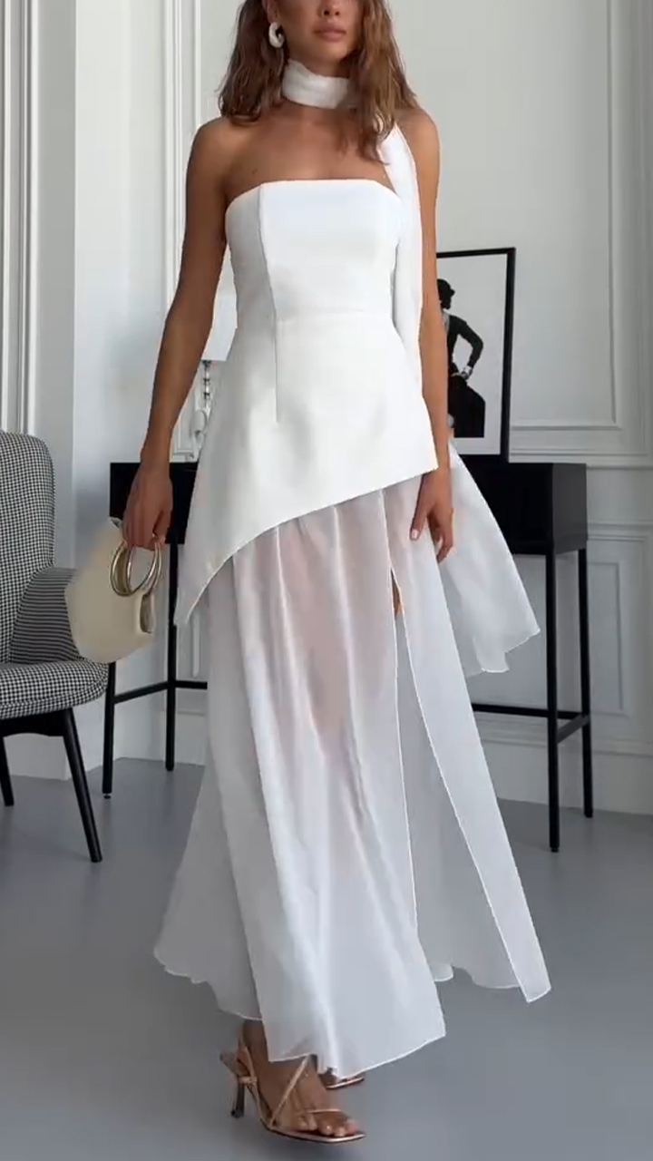 Ladies' Strapless Irregular Top+ Split Skirt Party Dinner Temperament 