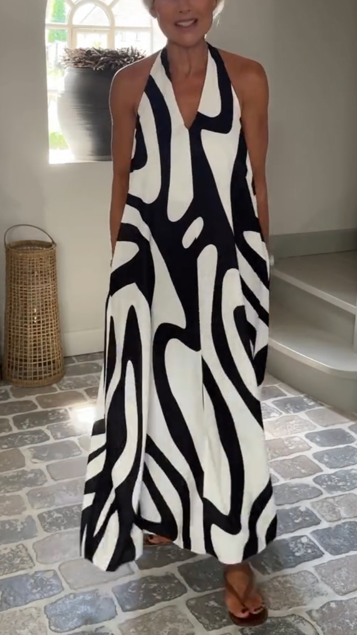 Ladies' Neck Hanging Hollow Lines Loose Casual Dress