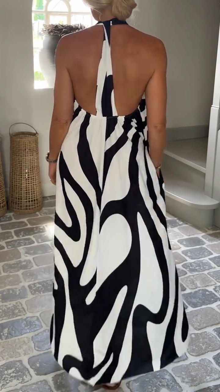 Ladies' Neck Hanging Hollow Lines Loose Casual Dress