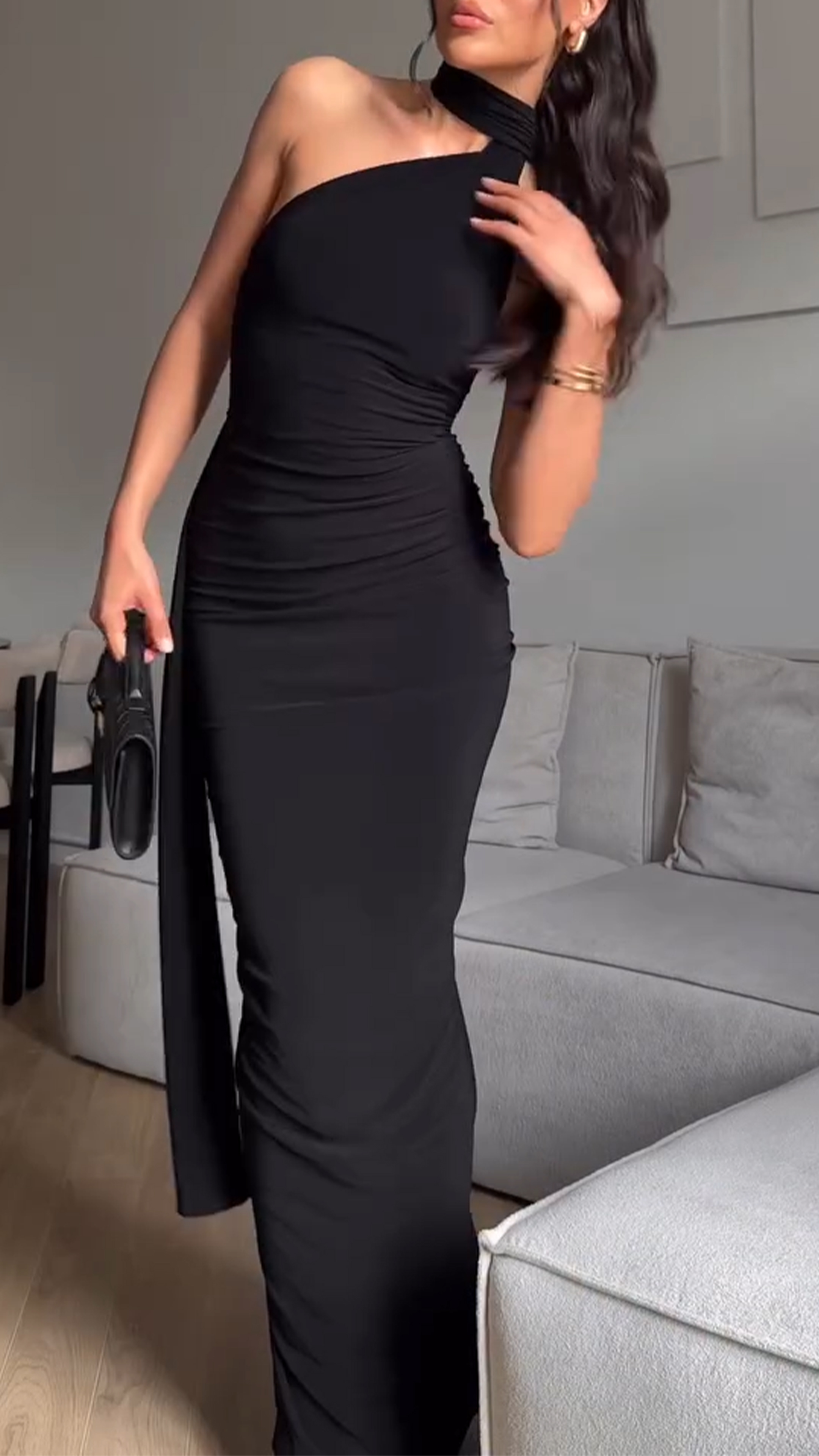 Ladies' Neck Hanging Hollowed Out Slim Fitting Elegant Evening Gown Dress