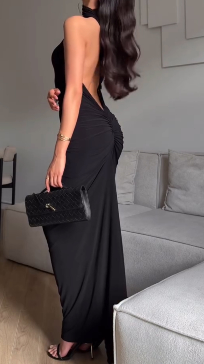 Ladies' Neck Hanging Hollowed Out Slim Fitting Elegant Evening Gown Dress