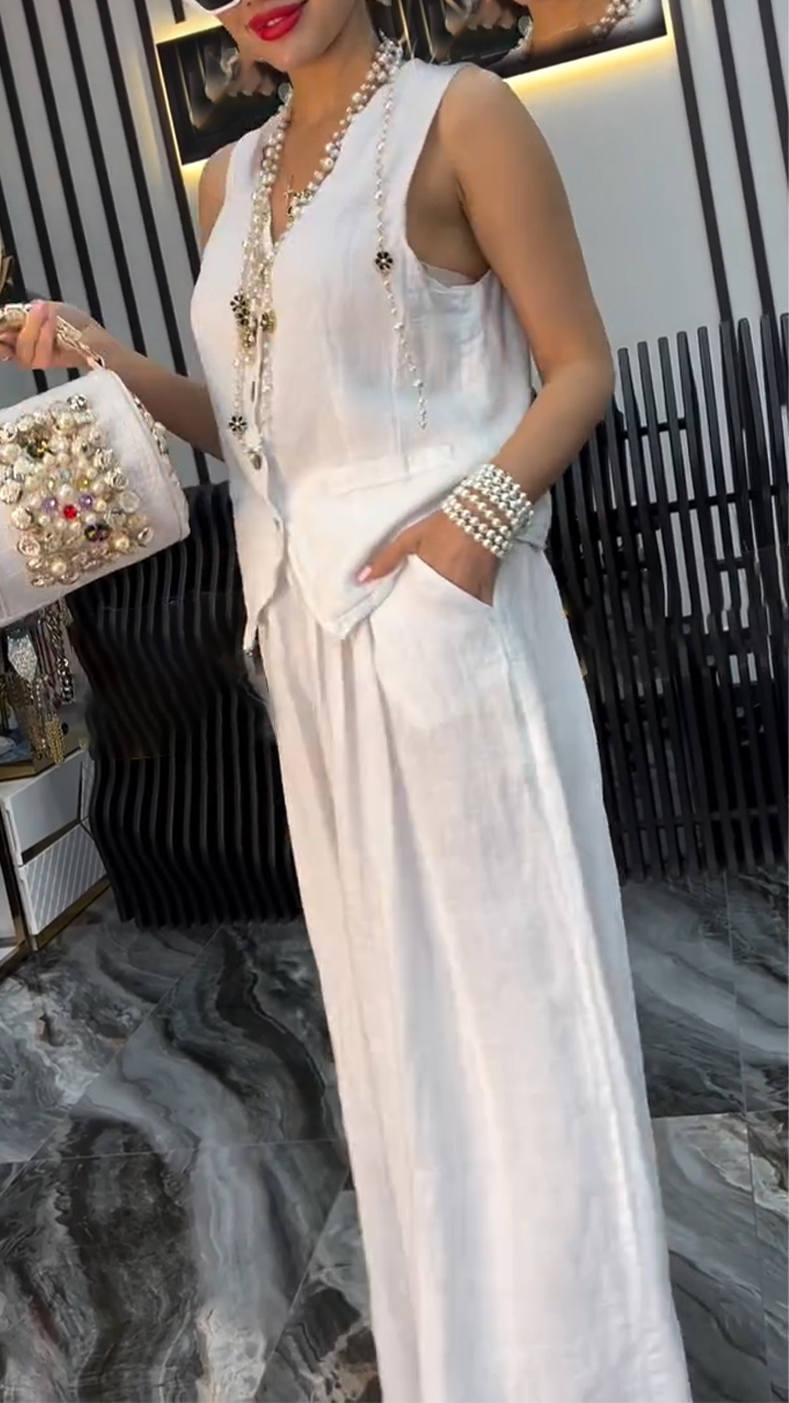 Women's V-neck Breasted Top+ Pants Loose Casual Suit