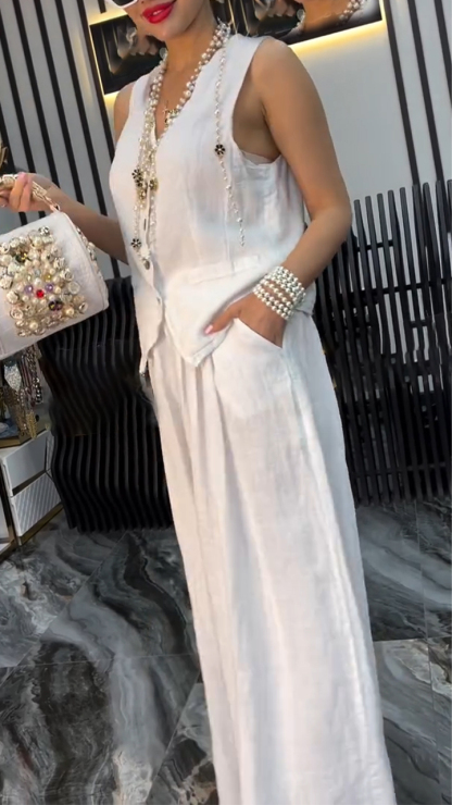 Women's V-neck Breasted Top+ Pants Loose Casual Suit