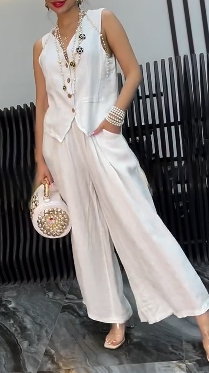 Women's V-neck Breasted Top+ Pants Loose Casual Suit