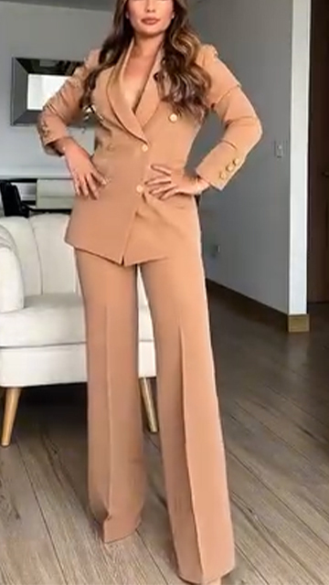 Women Collar Top + Pants Commuting Style Set