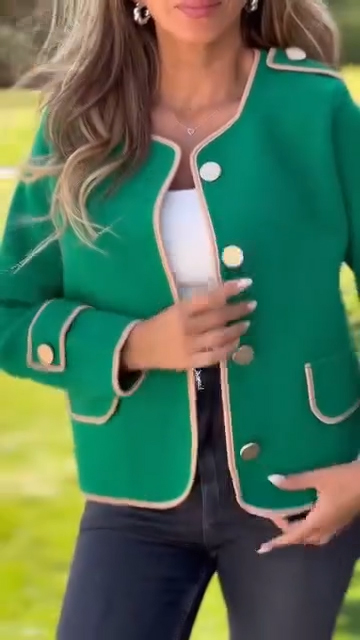 Ladies Round Neck Breasted Casual Jacket