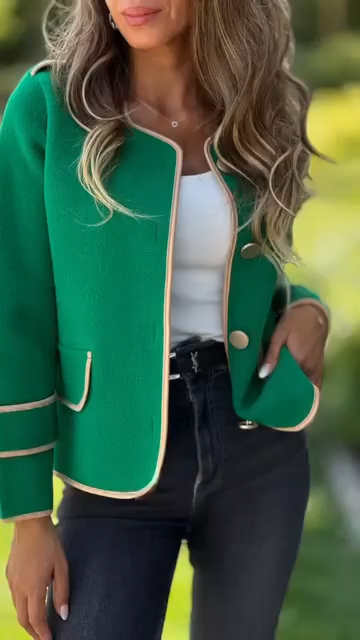 Ladies Round Neck Breasted Casual Jacket