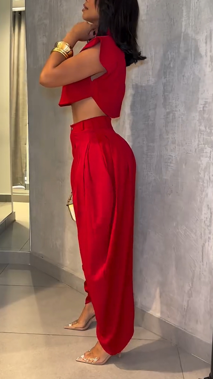 Ladies Round Neck Solid Color Temperament Casual Suit