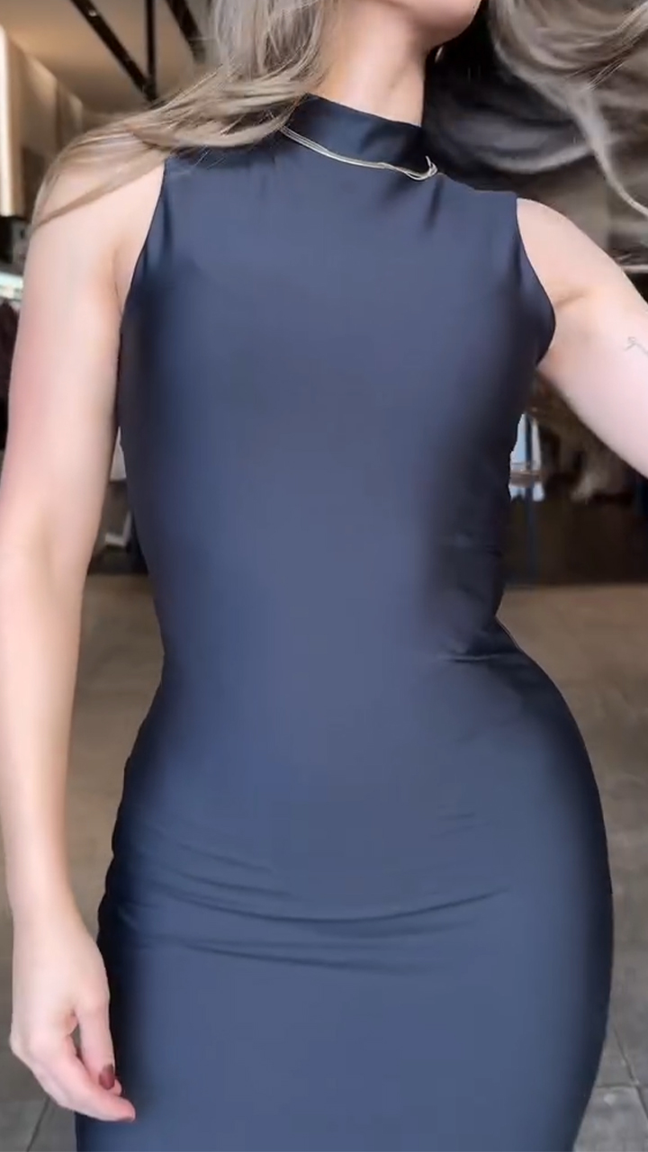 Ladies Round Neck Slim Fit Slit Style Casual Dress