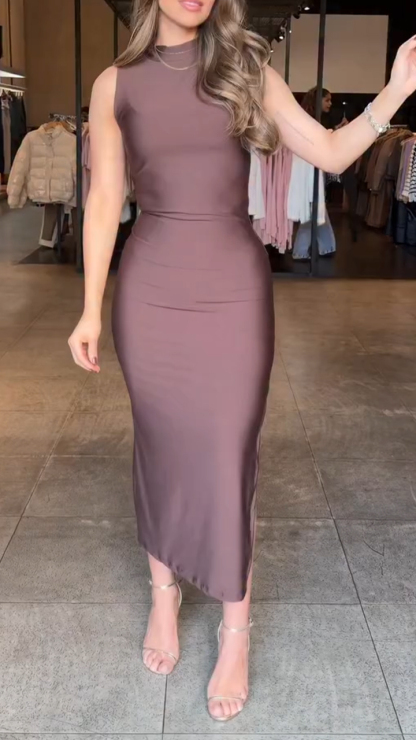 Ladies Round Neck Slim Fit Slit Style Casual Dress