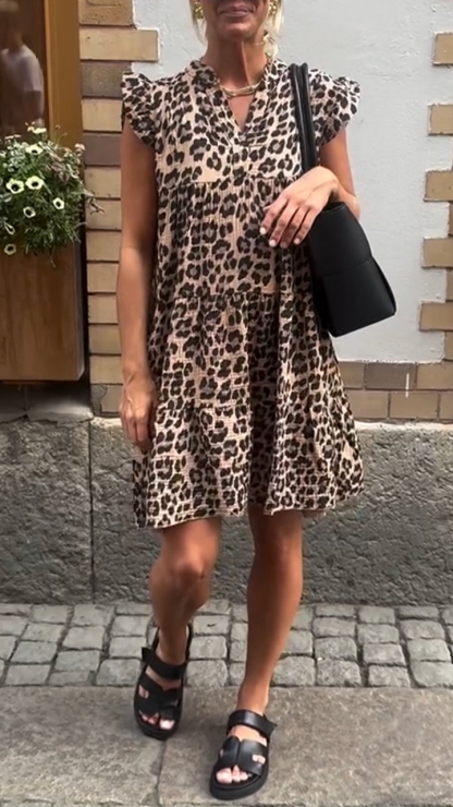 Ladies V-neck Patchwork Printed Casual Dress