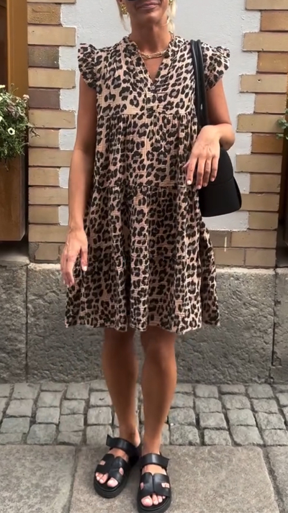 Ladies V-neck Patchwork Printed Casual Dress