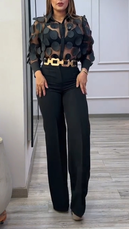 Ladies Collar Round Top+ Pants with A Casual Temperament Suit