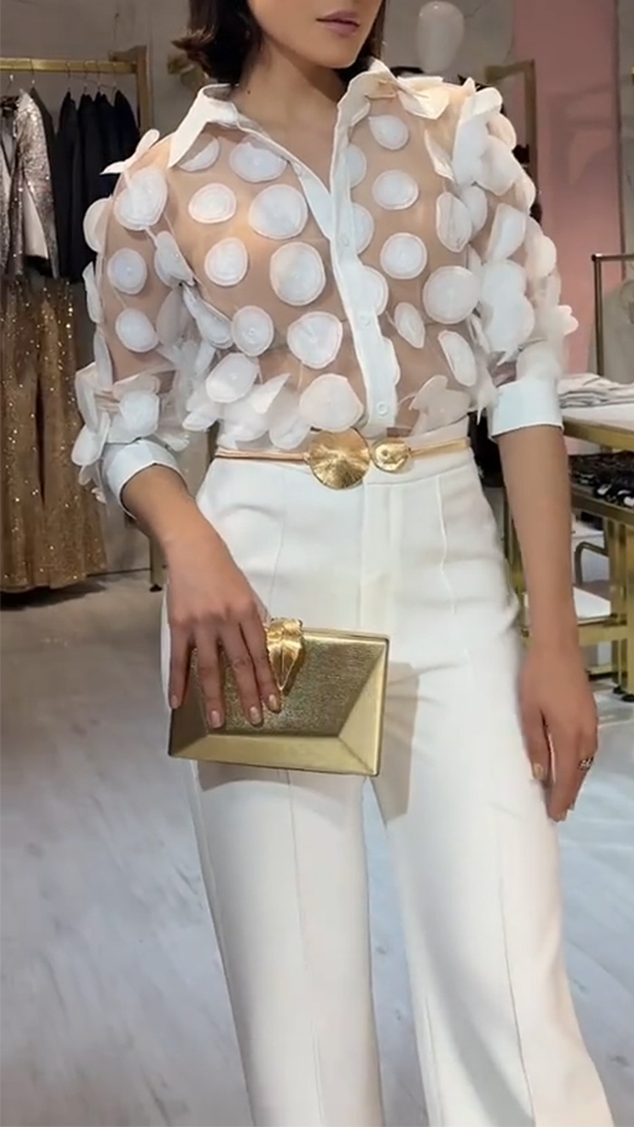 Ladies Collar Round Top+ Pants with A Casual Temperament Suit