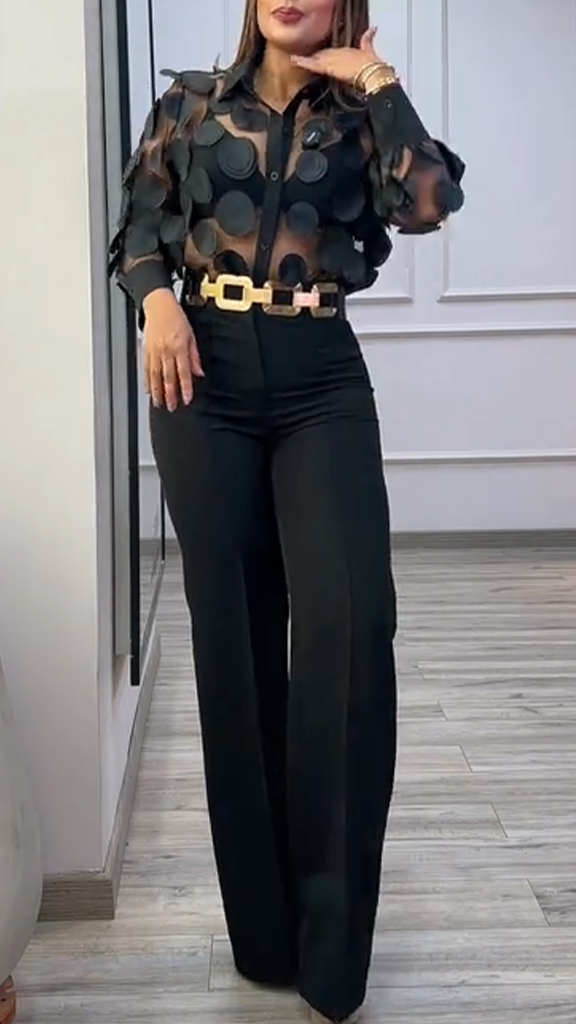 Ladies Collar Round Top+ Pants with A Casual Temperament Suit