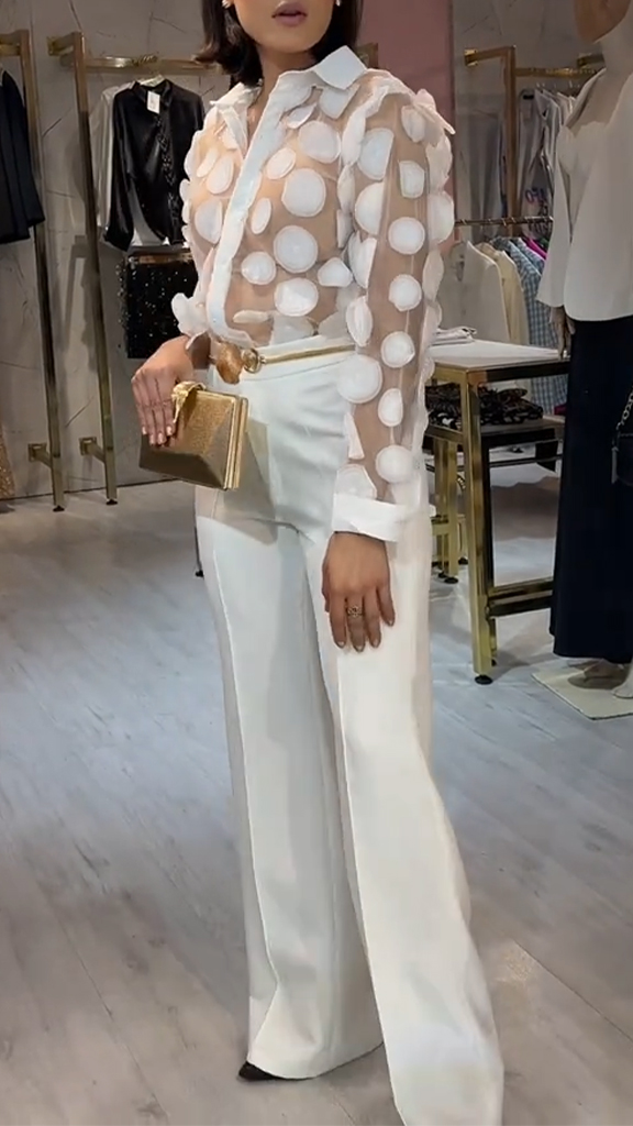 Ladies Collar Round Top+ Pants with A Casual Temperament Suit