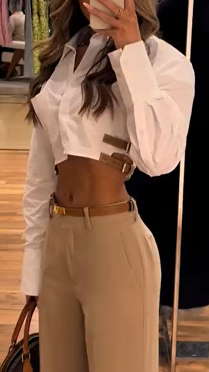 Women's Autumn White Casual Cotton And Linen Side Trim Commuter Shirt