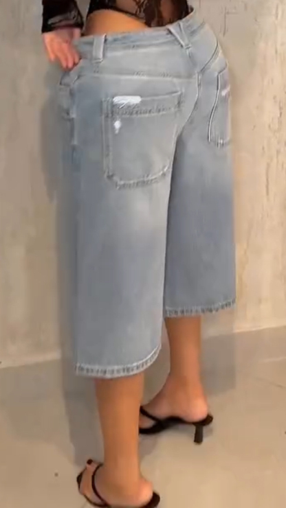 Ladies Washing Water Casual Seven Quarter Jeans