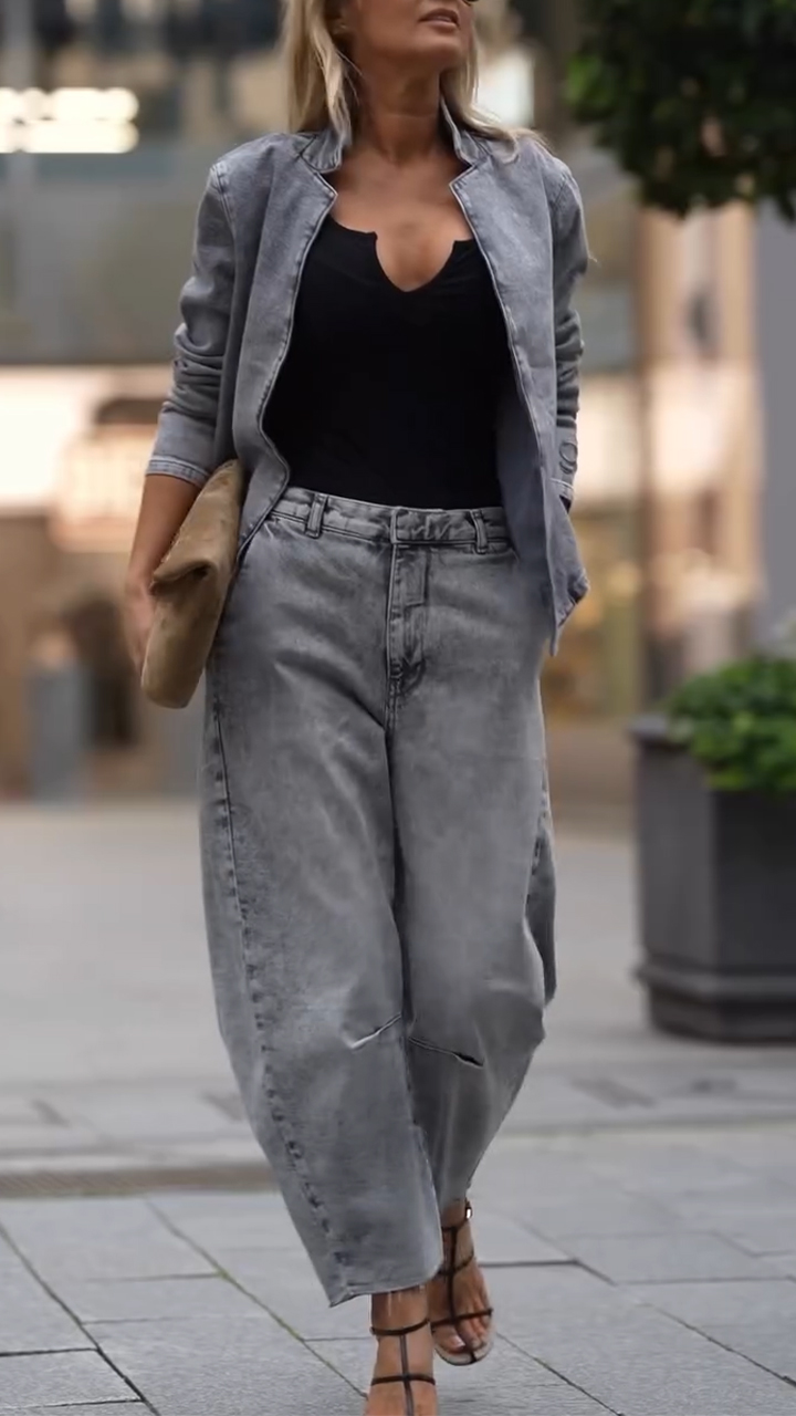 Ladies Round Neck Coat+ Pants Casual Set