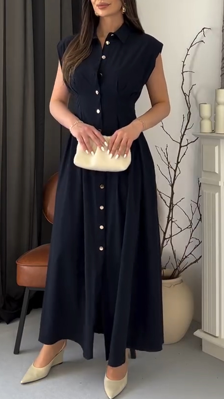 Ladies Collar and Buckle Elegant Casual Dress