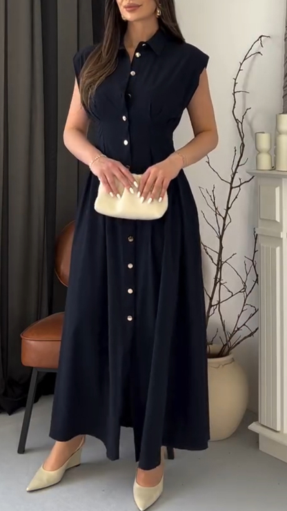 Ladies Collar and Buckle Elegant Casual Dress