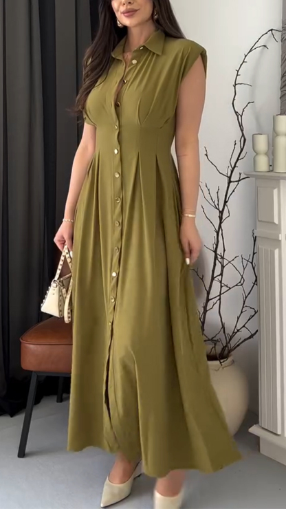 Ladies Collar and Buckle Elegant Casual Dress