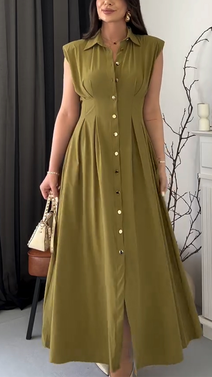 Ladies Collar and Buckle Elegant Casual Dress