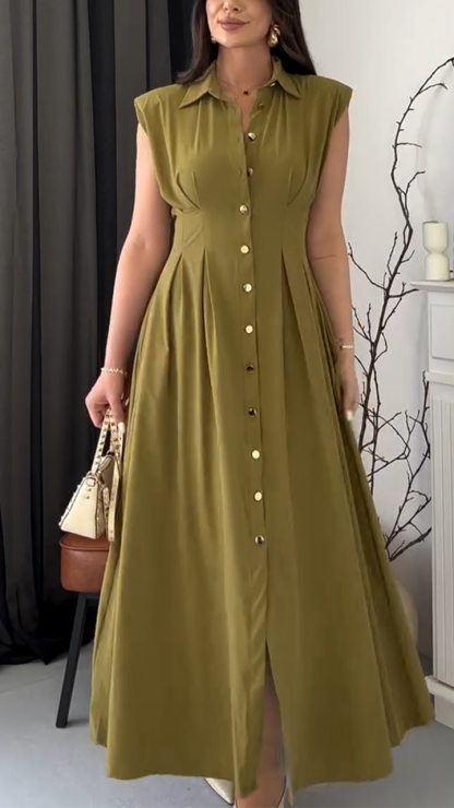 Ladies Collar and Buckle Elegant Casual Dress