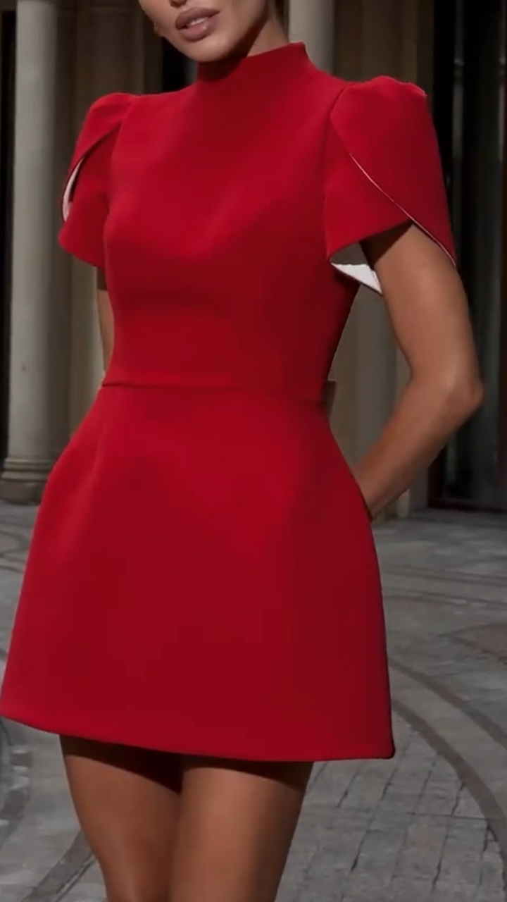 Ladies Round Neck Patchwork Back Hollow Elegant Temperament Dress