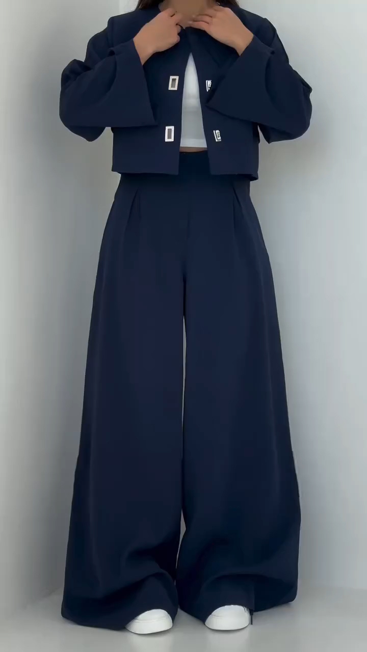 Ladies Round Neck Patchwork Jacket + Pants with A Casual Temperament S