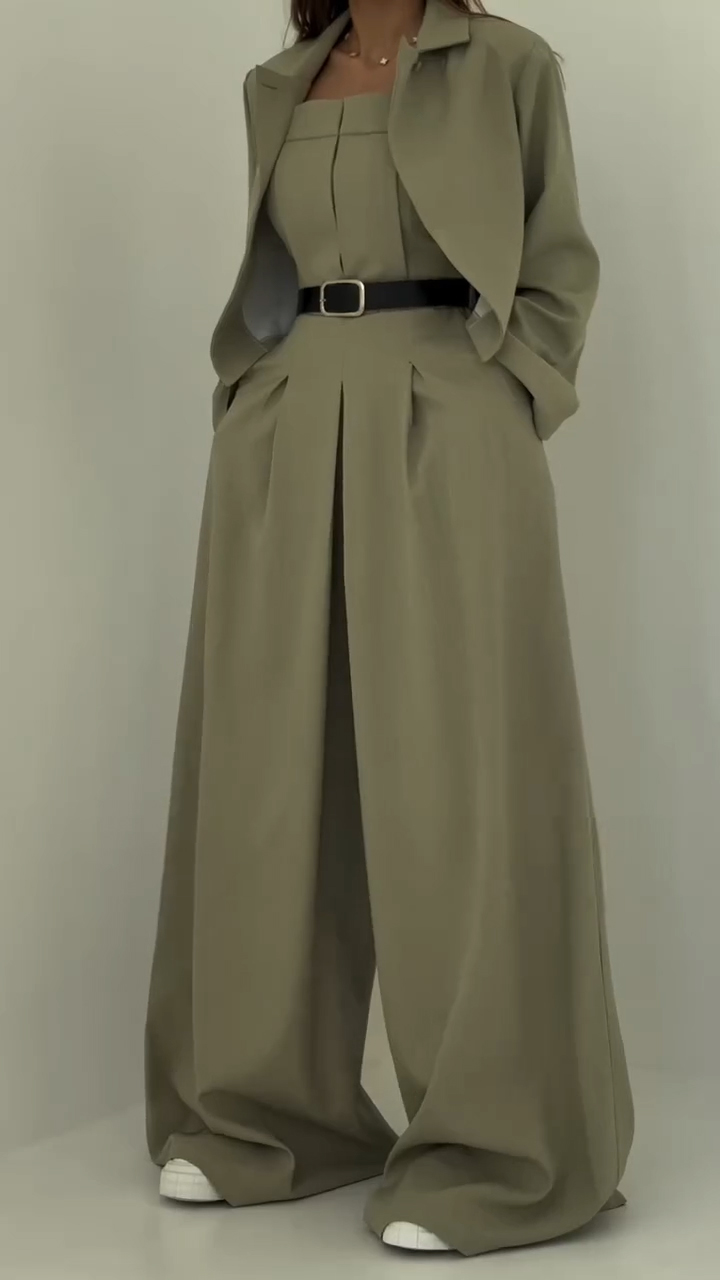 Women Strapless Jumpsuit+ Jacket Style Commuting Set