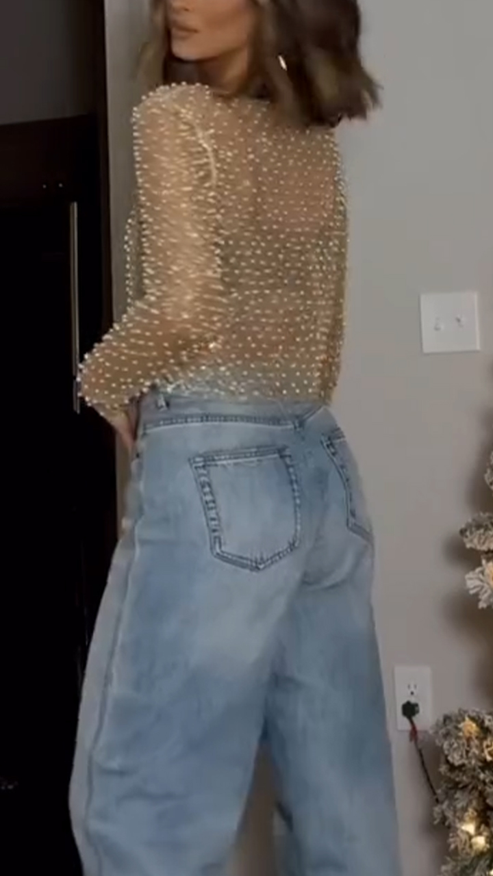 Ladies Round Neck Pearl Casual Top