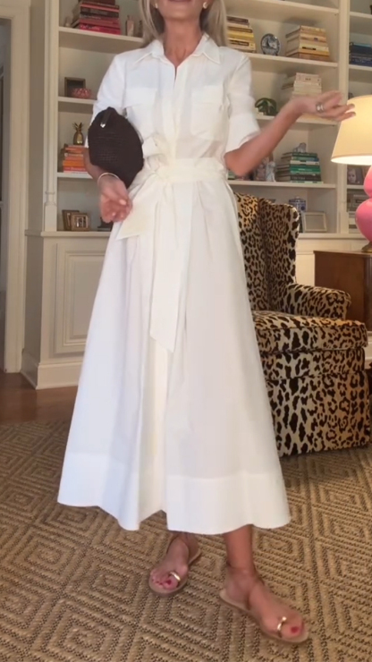 Ladies Collar Solid Color Elegant Temperament Dress