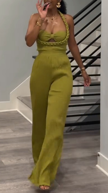 Ladies Neck Hanging Patchwork Solid Color Sexy Temperament Casual Jumpsuit