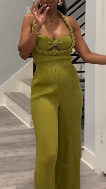 Ladies Neck Hanging Patchwork Solid Color Sexy Temperament Casual Jumpsuit